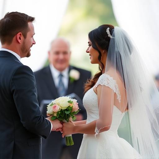 Photo de mariage montrant un couple √©changeant des v≈ìux